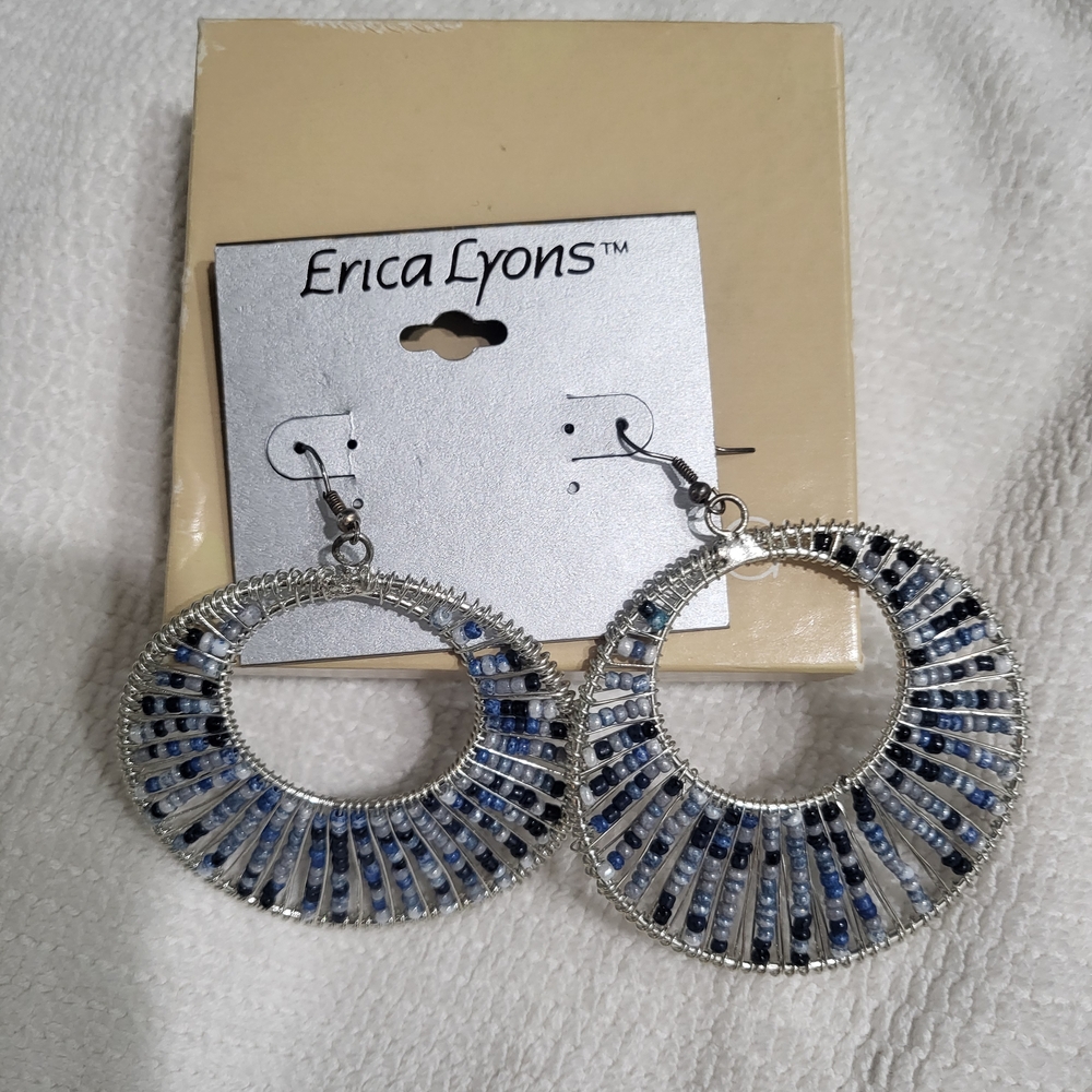 Erica Lyons Silver and Navy Beaded Earrings